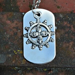 Unisex Sailor Skull Dog Tag Silver Necklace